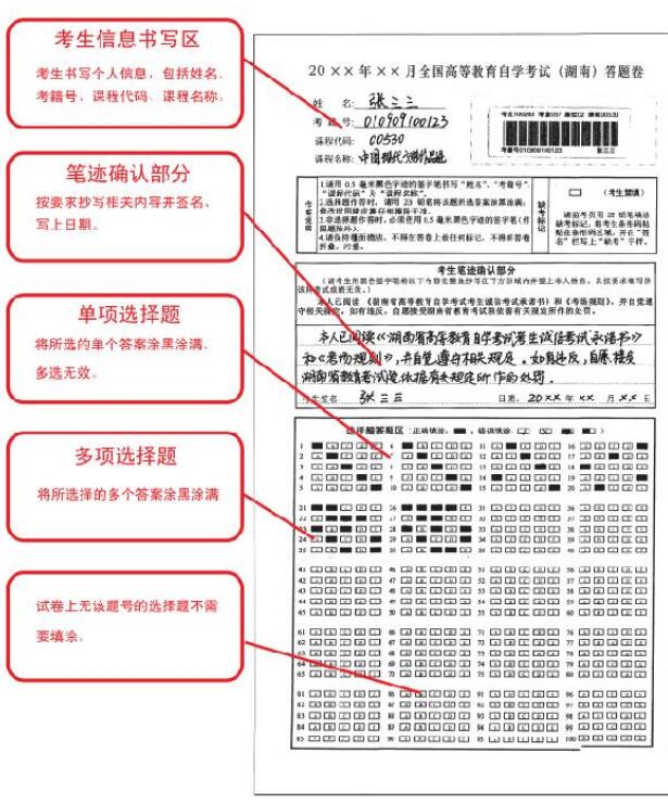 湖南省高等教育自学考试答题卡规范化作答参考模板